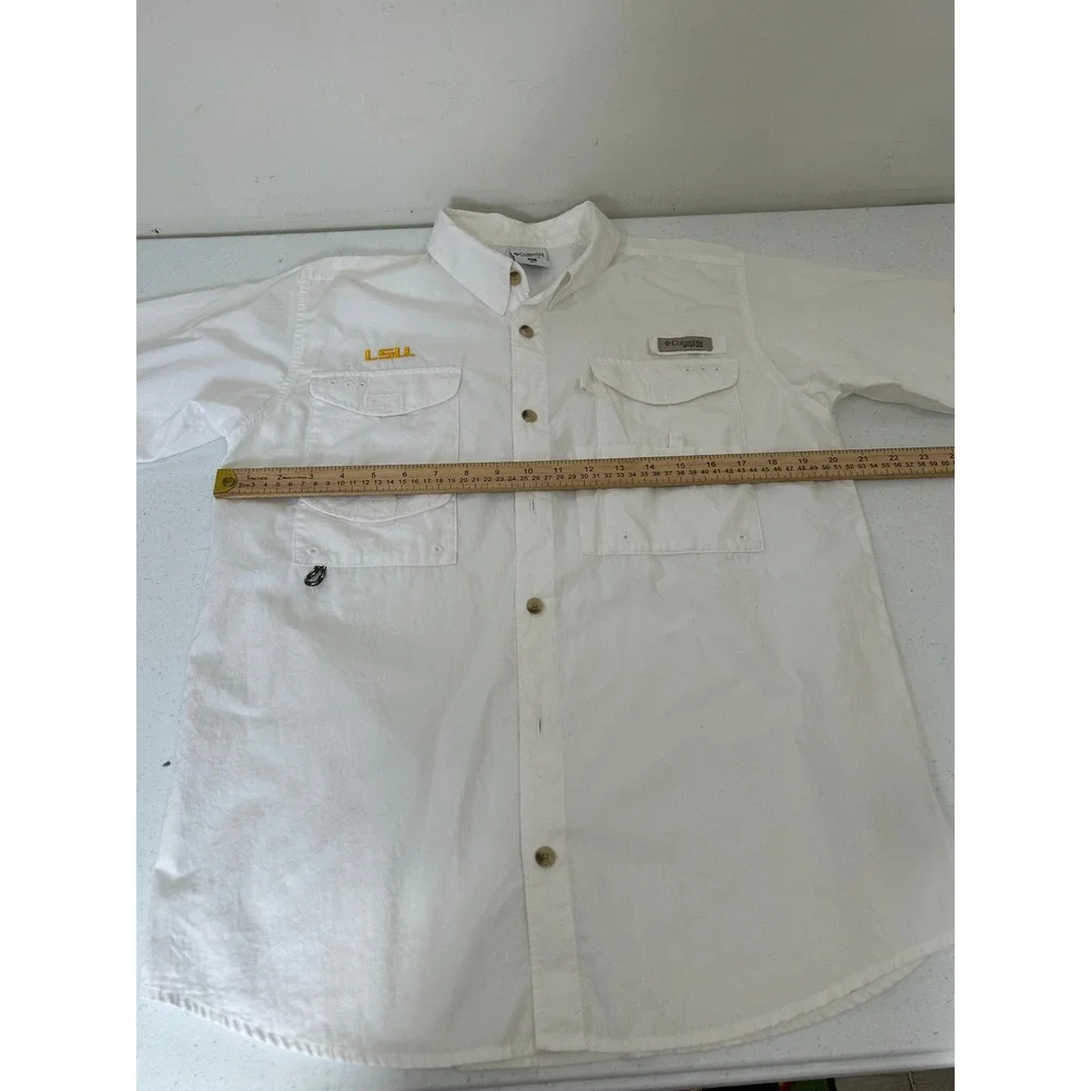 Columbia PFG LSU Tigers Fishing Shirt Mens Youth XL White Short Sleeve Button Up